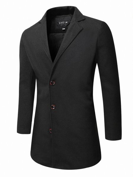 

men lapel collar button front overcoat p478#, Black;brown
