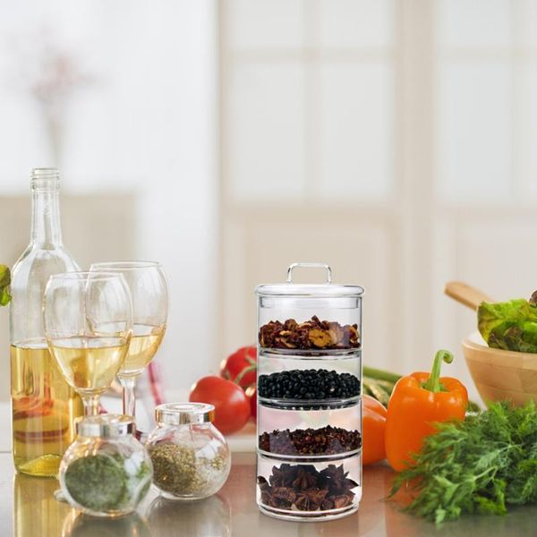 

storage bottles & jars 1 set of multi-layer glass kitchen superposable holders
