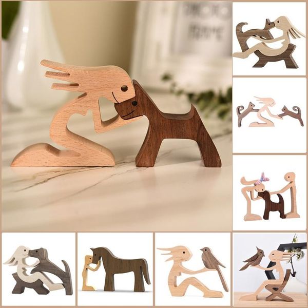 

decorative objects & figurines puppy family wooden dog home decoration craft statue cute miniatures human and table figurin decor ornaments