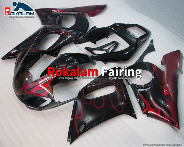 Para Yamaha YZF R6 1998 1999 2000 2002 Fairings de Chamas Vermelhas Peças YZF600 R6 98-02 Aftermarket Cowling (moldagem por injeção)