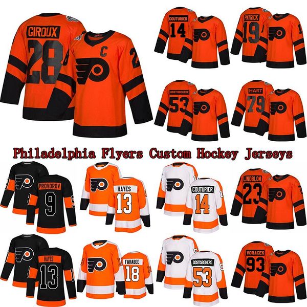 

philadelphia flyers 28 claude giroux jersey mens womens kids 18 joel farabee 79 carter hart 13 kevin hayes 11 konecny 9 provorov custom jers, Black;red