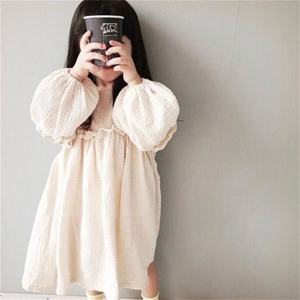 New Japan Kids Dress Abiti estivi per ragazze Abiti primaverili in lino Ruffles Princess Toddler Baby Girl Abbigliamento 210331