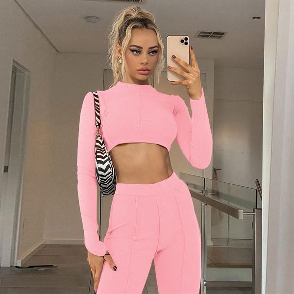 

zoulv 2021 autumn winter women fashion streetwear outfits long sleeve backless bandage crop leggings 2 pieces set women's t-shirt, White