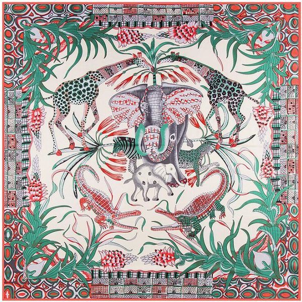 

scarves 130cm twill silk scarf women giraffe elephant design square large bandana kerchief hijab female head, Blue;gray