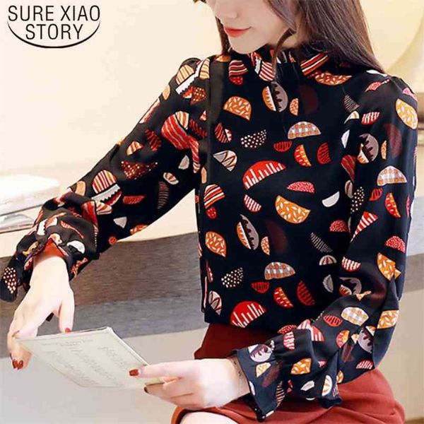 

casual elegant women office ladies fashion chiffon blouse long sleeve stand collar ruffles shirt 5382 50 210506, White