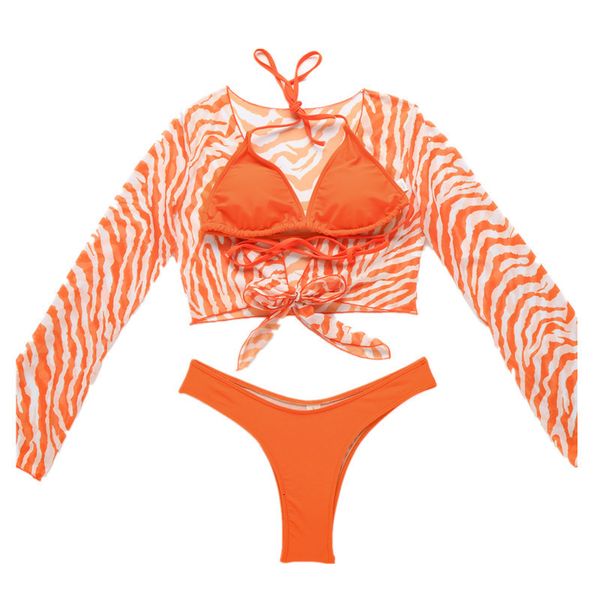 

three pieces set bell sleeve bikini cover up swimwear women swimsuit print bathing beachwear swimming suit, White;black