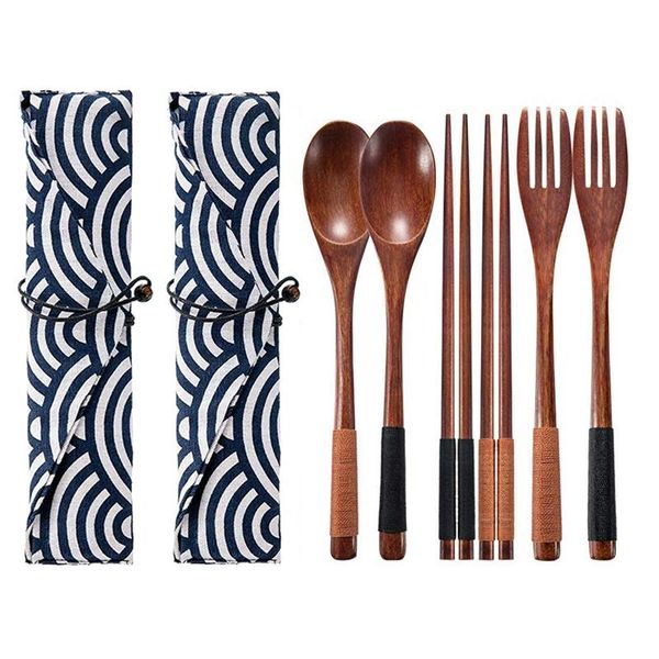 

disposable dinnerware 2 set wooden flatware tableware cutlery travel utensils tied line reusable fork spoon chopsticks