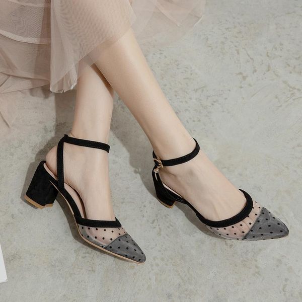 

fashion thin heel sandals shoes women pointed toe slingback for party slip on mule elegant pumps, Black
