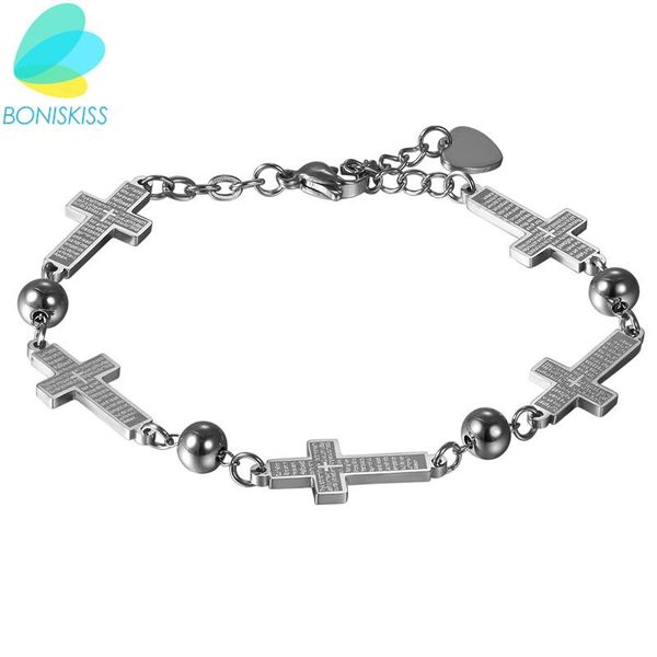 

boniskiss body jewelry faith christian stainless steel men cross bracelets statement korea style bracelet women bridesmaid gift link, chain, Black