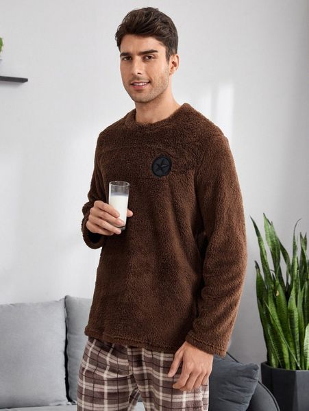 

men star embroidery patched teddy sleep 96ci#, Black;brown