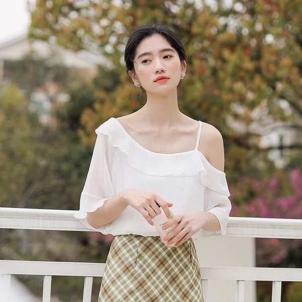 

t-shirt t-shirt watch out off shoulder chiffon shirt for women, White