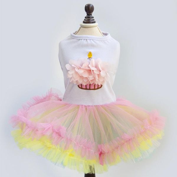 

cute cartoon dog clothes colorful cake mesh dress for dogs spring summer flower skirt clothing white girl ropa para perro apparel