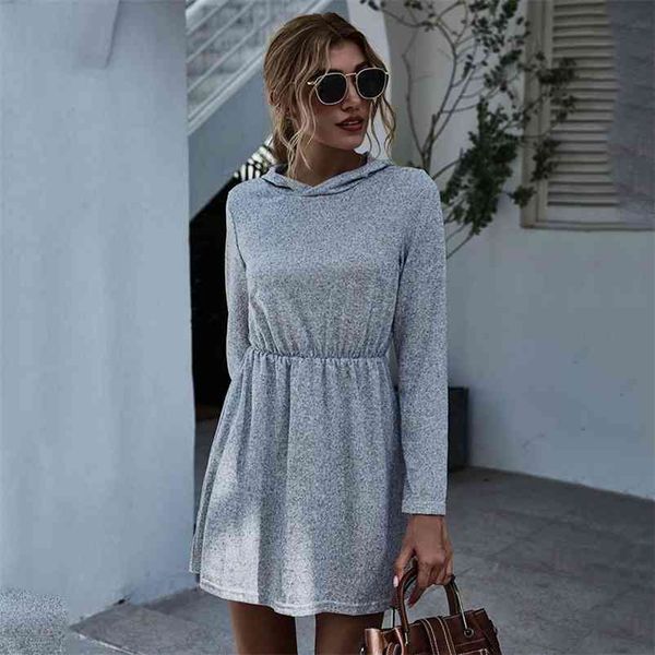 

knitted casual dress women long sleeve autumn winter short basic solid vestidos black 210427, Black;gray