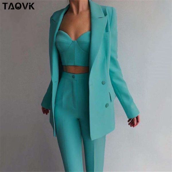 

taovk women suits female pant suits office lady formal business set uniform work wear blazers camis and pant 3 pieces set 210925, White