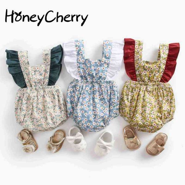 

baby rompers summer climbing dress flower strap girl pants clothes funny rompers jumpsuit 210515, Blue