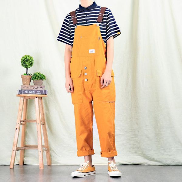 

men's jeans overalls, 2021 straight casual pants, japanese retro multi-pocket jumpsuit, orange overalls, Blue