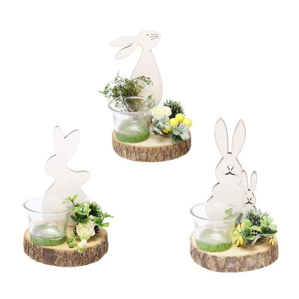 

candle holders ao44 natural wooden easter wood chips flower base holder with glass cup, home decorations (3 pieces)