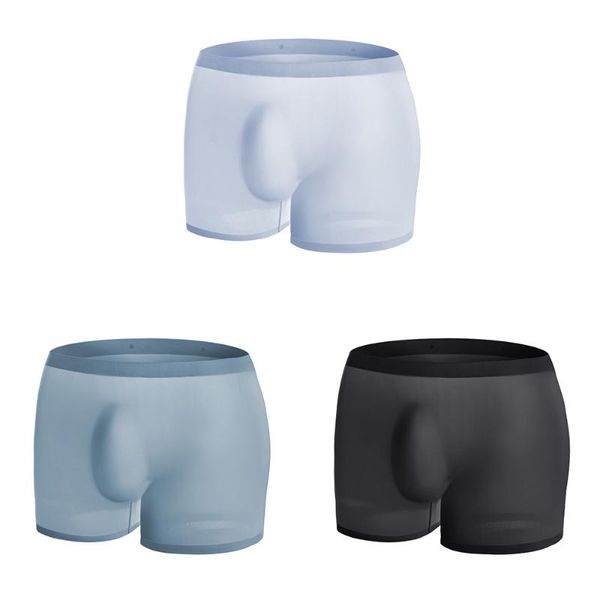 

men's panties boxers seamless men underwear ice silk boxer shorts man brand underpants transparent 3pcs, Black;white