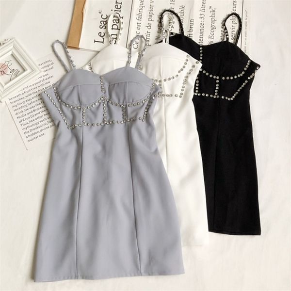 

summer package hip mini dress women casual spaghetti strap sheath vestidos fashion nightclub party robe femme 210514, Black;gray