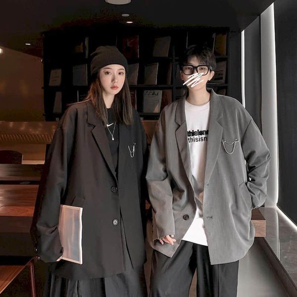 

men's suits & blazers high street jacket for men women korean loose-fitting handsome all-match lovers blazer coat dk uniform temperamen, White;black