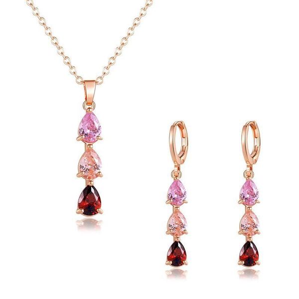 

earrings & necklace mxgxfam rose gold color multicolor water drop earring and pendant jewelry set for elegant women high quality, Silver