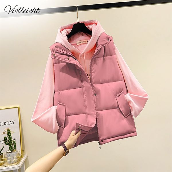 

vielleicht winter women sleeveless vest warm plus size 3xl down cotton padded waistcoat female mandarin collar vest jacket 211008, Black;white