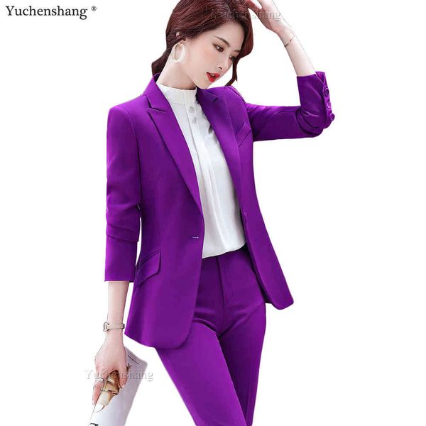 

women's suits & blazers women ladies pant suit purple yellow red black blue long sleeve one button ol 2 piece set slim jacket blazer an, White;black