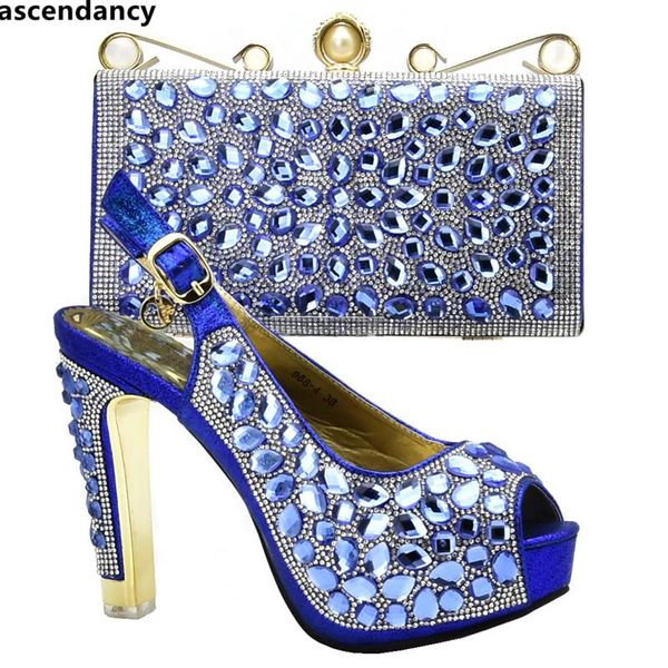 

latest design nigerian wedding shoes and bag set decorated with rhinestone african matching bags italian in women dress, Black