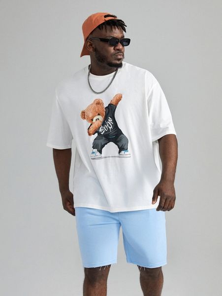 

extended sizes men bear print tee x3sf#, White;black
