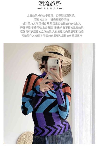 

knits miyake long sleeve printing turtleneck thin tofu fold t-shirt, White