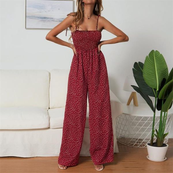 

women's jumpsuits & rompers 2021 summer european and american selling polka dot strap wide-leg jumpsuit, Black;white