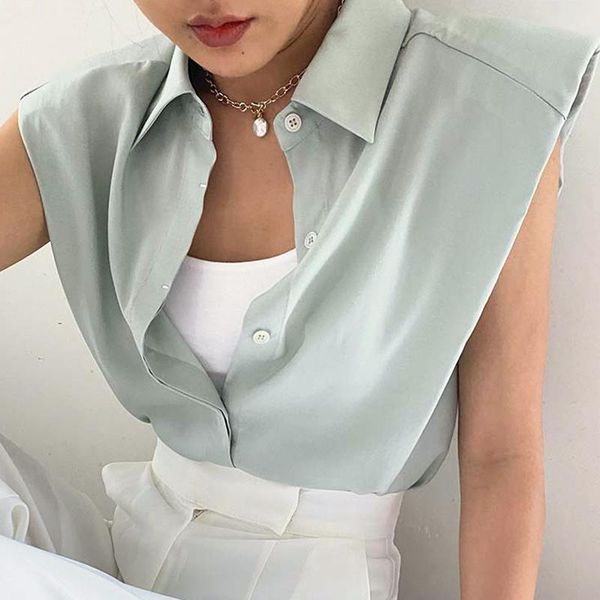 

women's blouses & shirts korean chic summer simple design lapel single-breasted wild profile shoulder pads flying sleeve shirt women, White