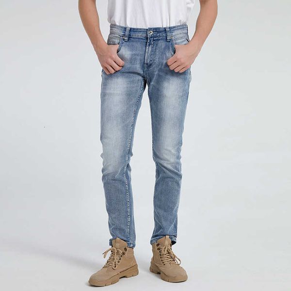 

men's jeans italian style fashion retro light blue elastic cotton slim casual designer vintage denim pants gxkx