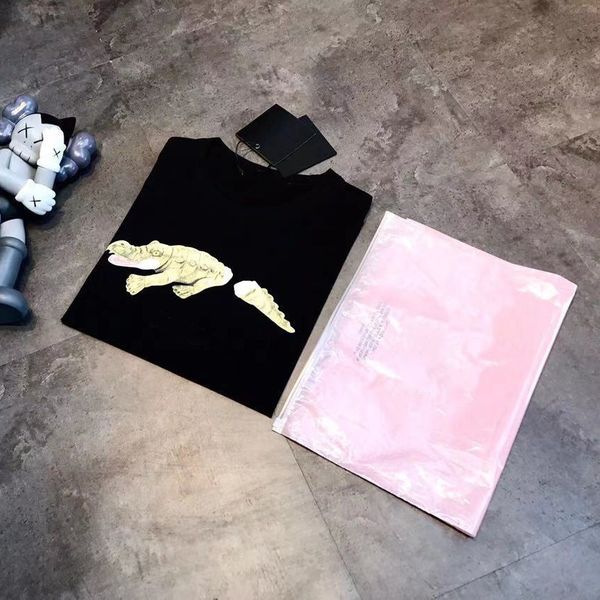 

high version 21 summer men's fashion print broken tail crocodile round neck short sleeve loose casual couple t-shirt, White;black