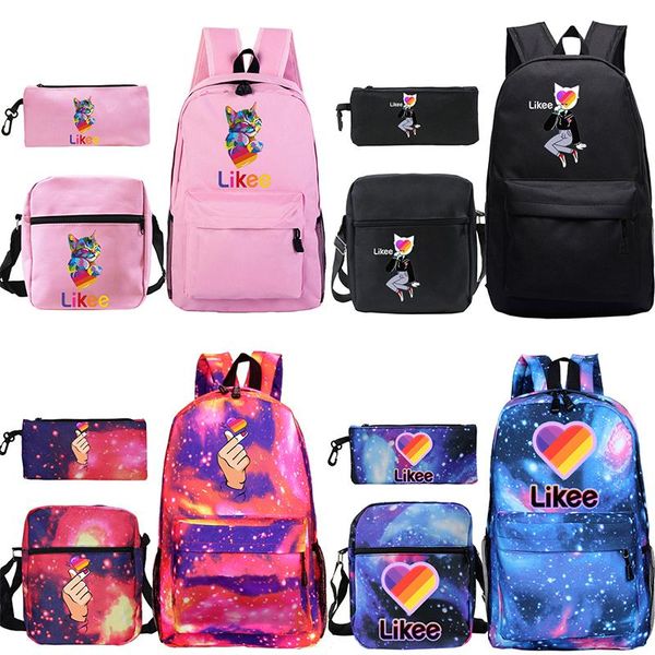 

backpack likee printed 3pcs/set teens app video schoolbag girls boys kids cartoon cat knapsack students travel rucksack