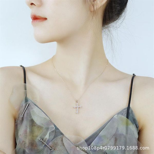 

chains full anka drill cross necklace collocation acts the role of clavicle chain female personality contracted wind, Silver