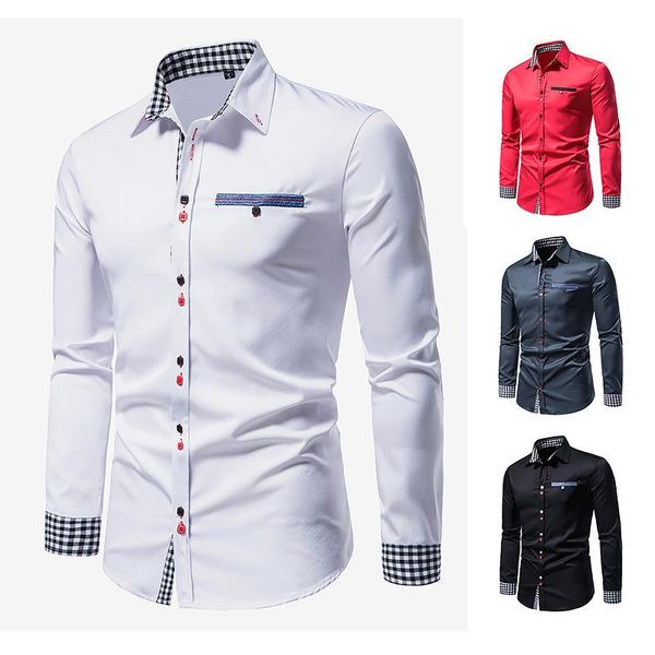 

men's casual shirts nice spring and autumn slim fit long sleeve patchwork color business, White;black