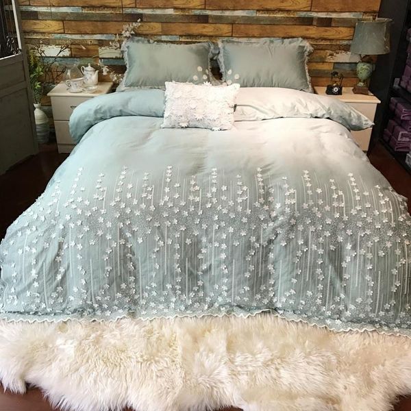 

bedding sets handmade 3d flower embroidery four piece 100% cotton set princess