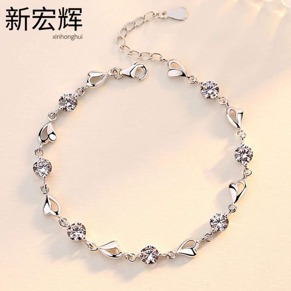 

straight color heart-shaped student of mori department, simple inlaid diamond bracelet, unsymmetrical love, Black