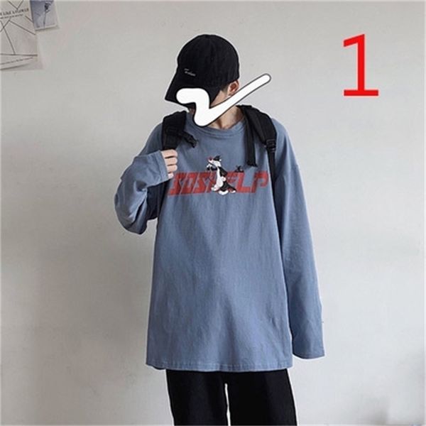 

autumn retro hip hop cartoon long-sleeved t-shirt trend loose 210420, White;black
