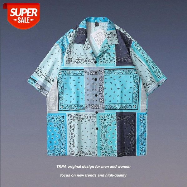 

tkpa hip-hop cashew flower retro wei yi shirt male bf style street half-sleeved couple oversize #aj9u, White;black