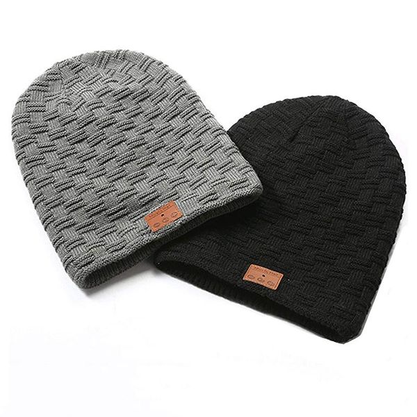 

wireless bluetooth knitted velvet winter warm headset hiking caps binaural stereo music headphones hat for night running outdoor hats, Black;white