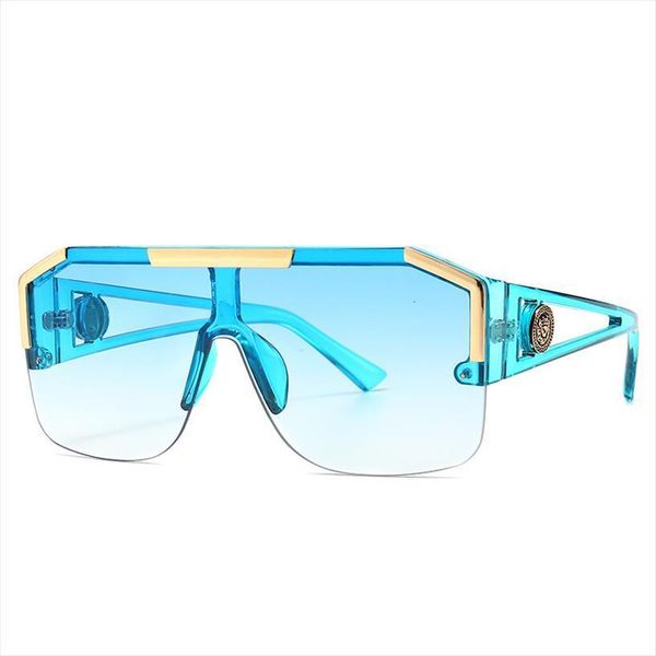 

fashion brand oversized square sunglasses men women vintage metal big frame semi rimless one lens sun glasses uv400, White;black
