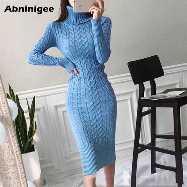 

women's sweater dress elegant autumn winter slim bodycon dresses turtleneck solid color thick warm knit pullover vestido 211221, Black;gray