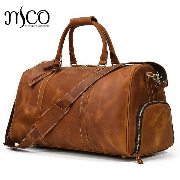 

duffel bags xl large size leather travel bag 100% genuine travelling handbag feature crazy horse duffle for man