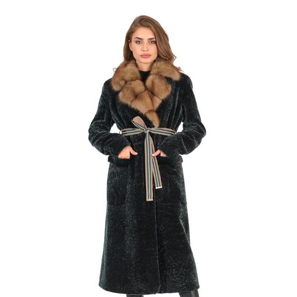 

women's fur & faux modaqueen store women emerald green color genuine accessory lamb coat 2002-i original pelage season, Black