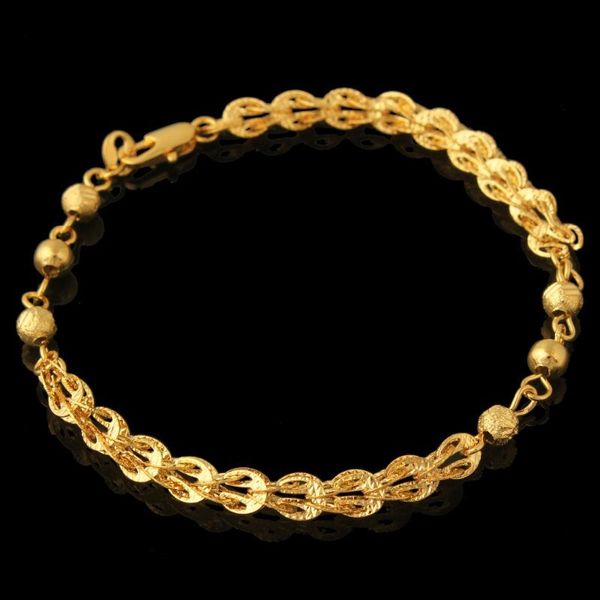 

link, chain gold color charm bracelet bangles beads for women & men jewelry, Black