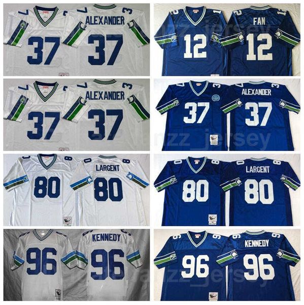 

ncaa vintage football retro 37 shaun alexander jersey 80 steve largent 96 cortez kennedy 12 12th fan all stitched sports team blue white, Black