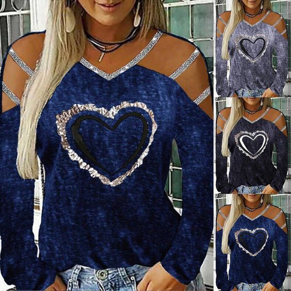 

women's blouses & shirts fashion bling rhinestone blouse shirt cold shoulder tee casual autumn winter ladies female women long sleeve b, White