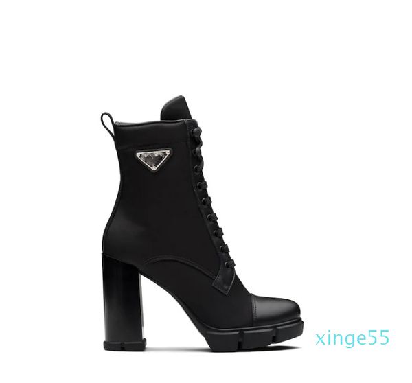 

designer leather and nylon fabric booties women ankle boots leather biker boots australia booties winter boots size us 4-10, Black